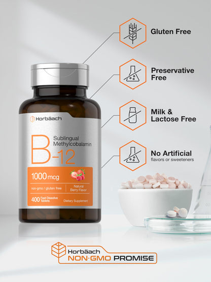 Horbaach Vitamin B12 1000 mcg Sublingual – Berry Flavor | Vegan, Gluten Free