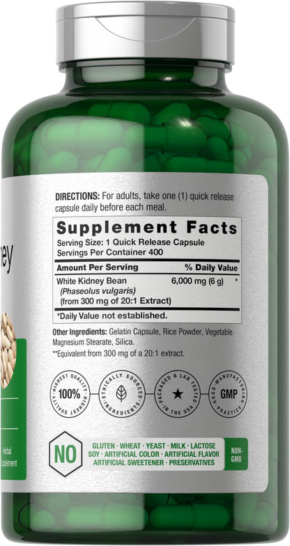 Horbäach White Kidney Bean Extract Capsules - 6000mg, 400 Count, Non-GMO & Gluten Free
