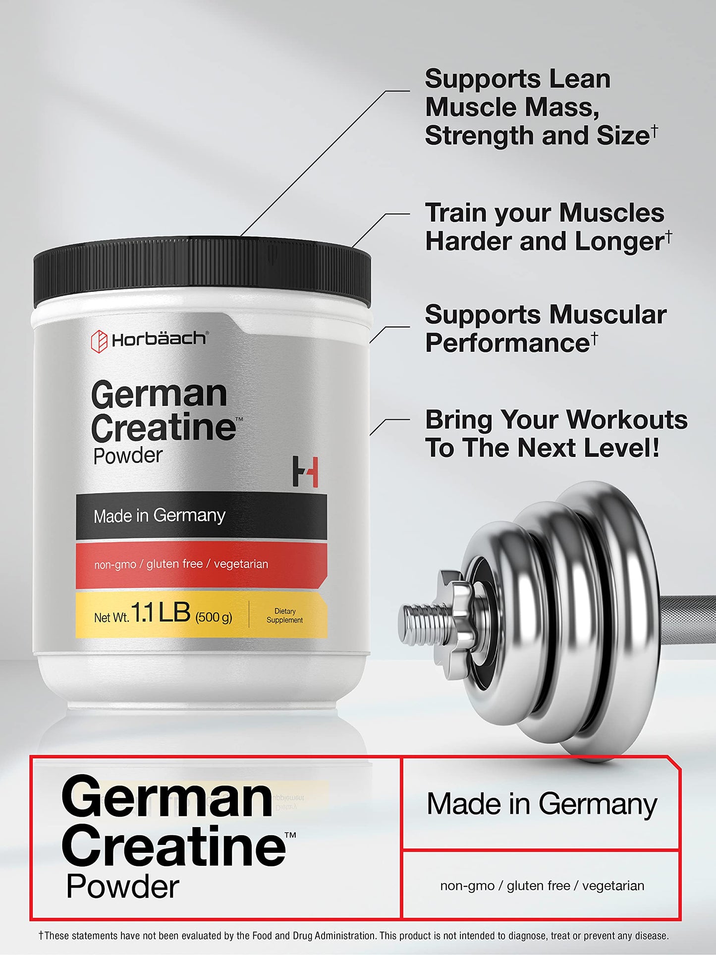 Horbäach German Creatine Powder 500g – Creapure, Made in Germany