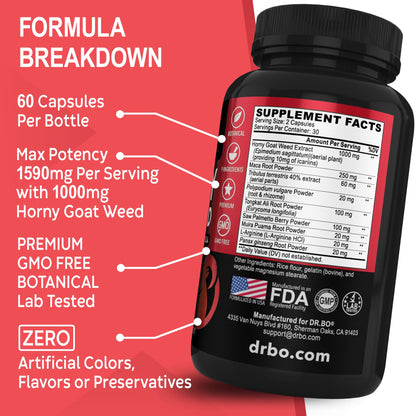 Horny Goat Weed For Men and Women - 1590mg Extra Max Male Enhancement, Stamina, Endurance, Performance - Maca Root, Tribulus, Muira Puama, L Arginine Ginseng Hornygoatweed for Men & Women - 60 Pills