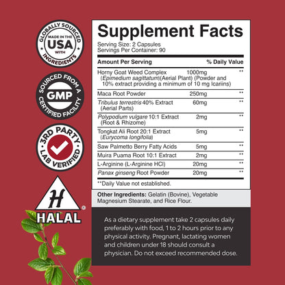 Horny Goat Weed for Men - Extra Strength Stamina & Energy (180 Capsules)