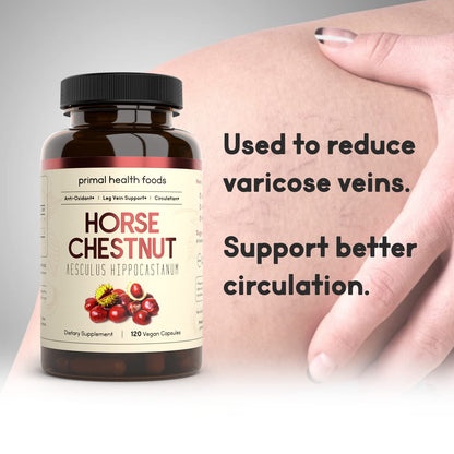 Primal Health Foods Horse Chestnut Extract 500 mg – 120 Servings | Varicose Veins & Blood Health | Vegetarian, Non-GMO & Gluten Free