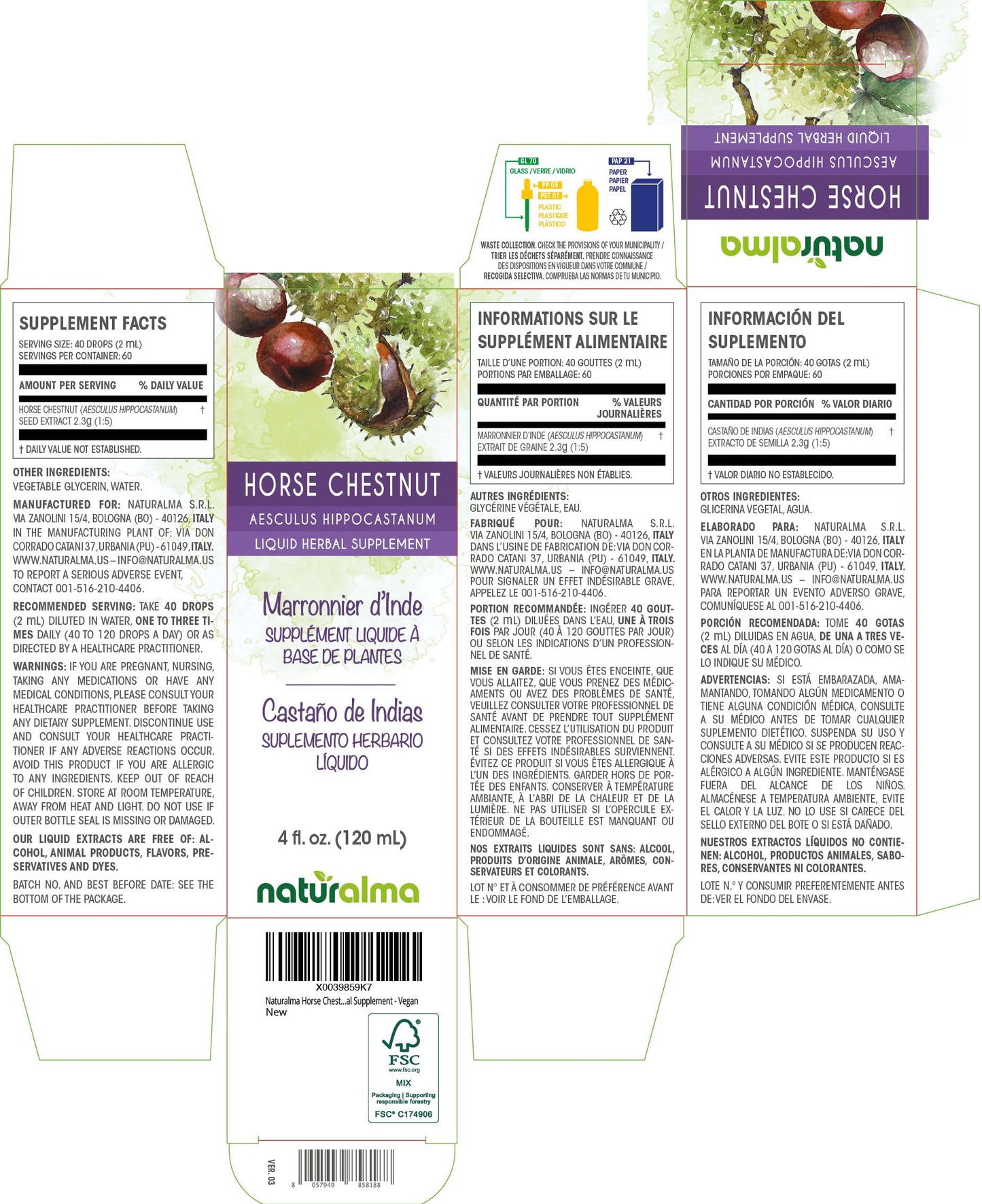 Naturalma Horse Chestnut Seed Tincture – Alcohol-Free, 4 fl oz | Vegan Herbal Supplement