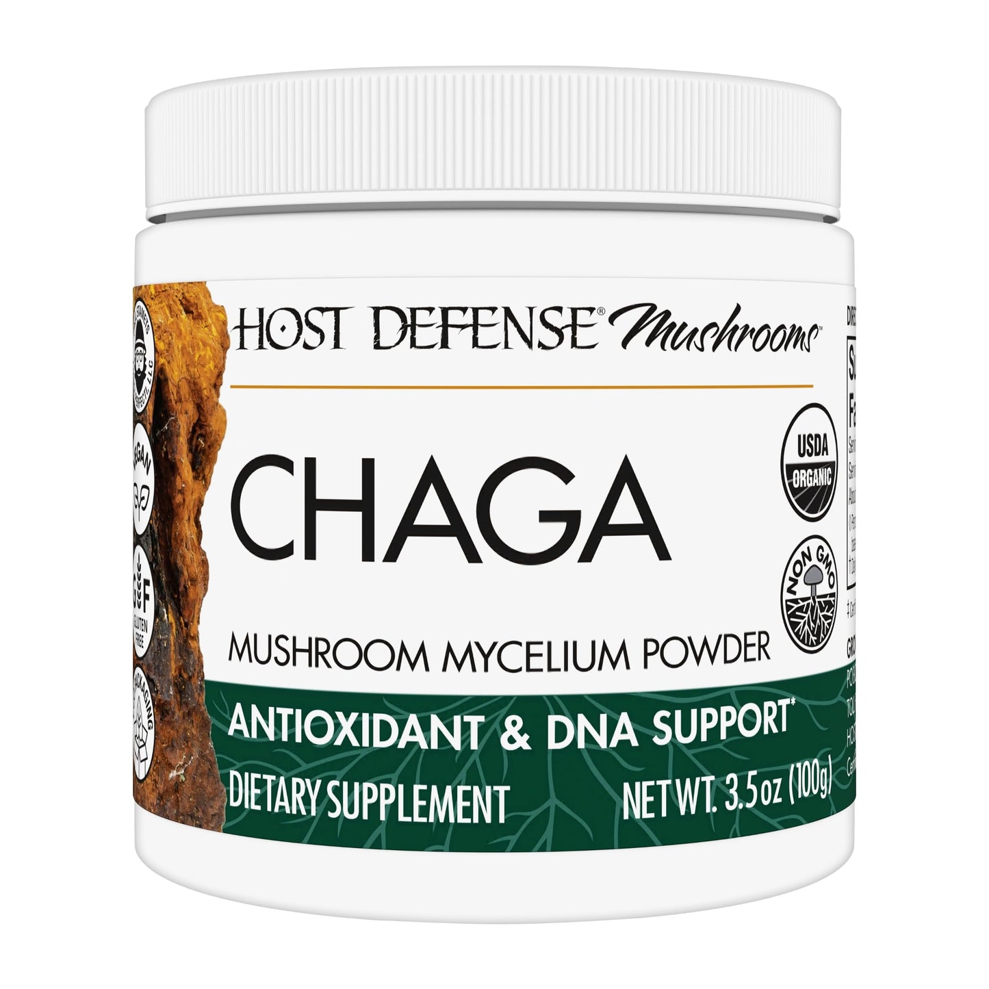 Host Defense Chaga Powder – Immune Support & Antioxidant Mushroom Supplement | 3.5 oz (66 Servings)