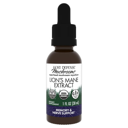 Host Defense Mushrooms Lion's Mane Extract – Brain Health & Focus Support (1 fl oz)
