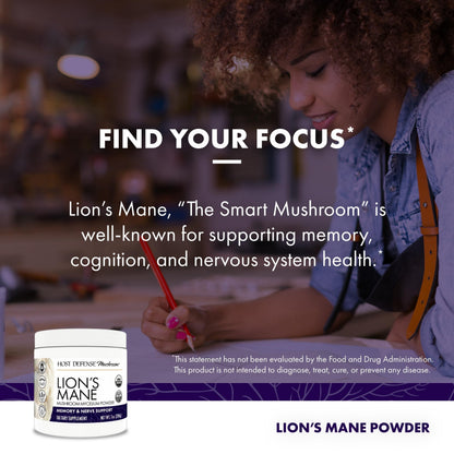 Host Defense Lion's Mane Powder - Brain Health & Focus Support - 7 oz (133 Servings)*