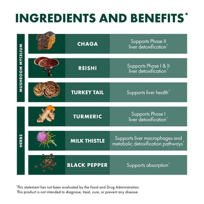 Host Defense MycoBotanicals Liver* Capsules - Liver Health Supplement with Milk Thistle & Turmeric Root - Mushroom Supplement with Turkey Tail, Reishi & Chaga - 60 Capsules (30 Servings)*