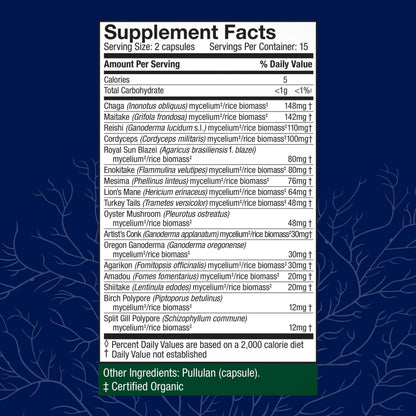 Host Defense MyCommunity Capsules - 17-Species Mushroom Blend for Immune Support | 30 Capsules