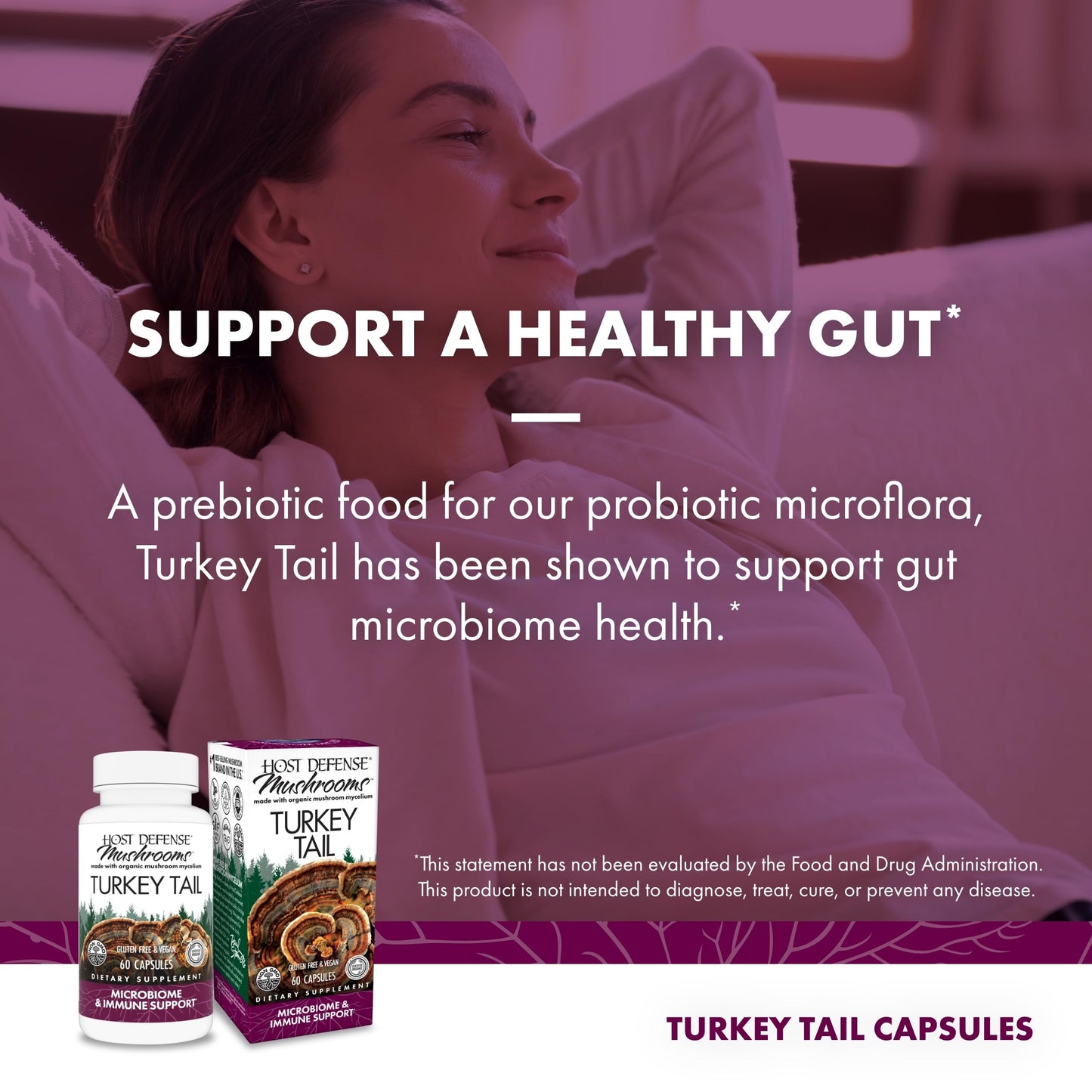 Host Defense Turkey Tail Capsules – Digestive Health & Immune Support | 60 Capsules