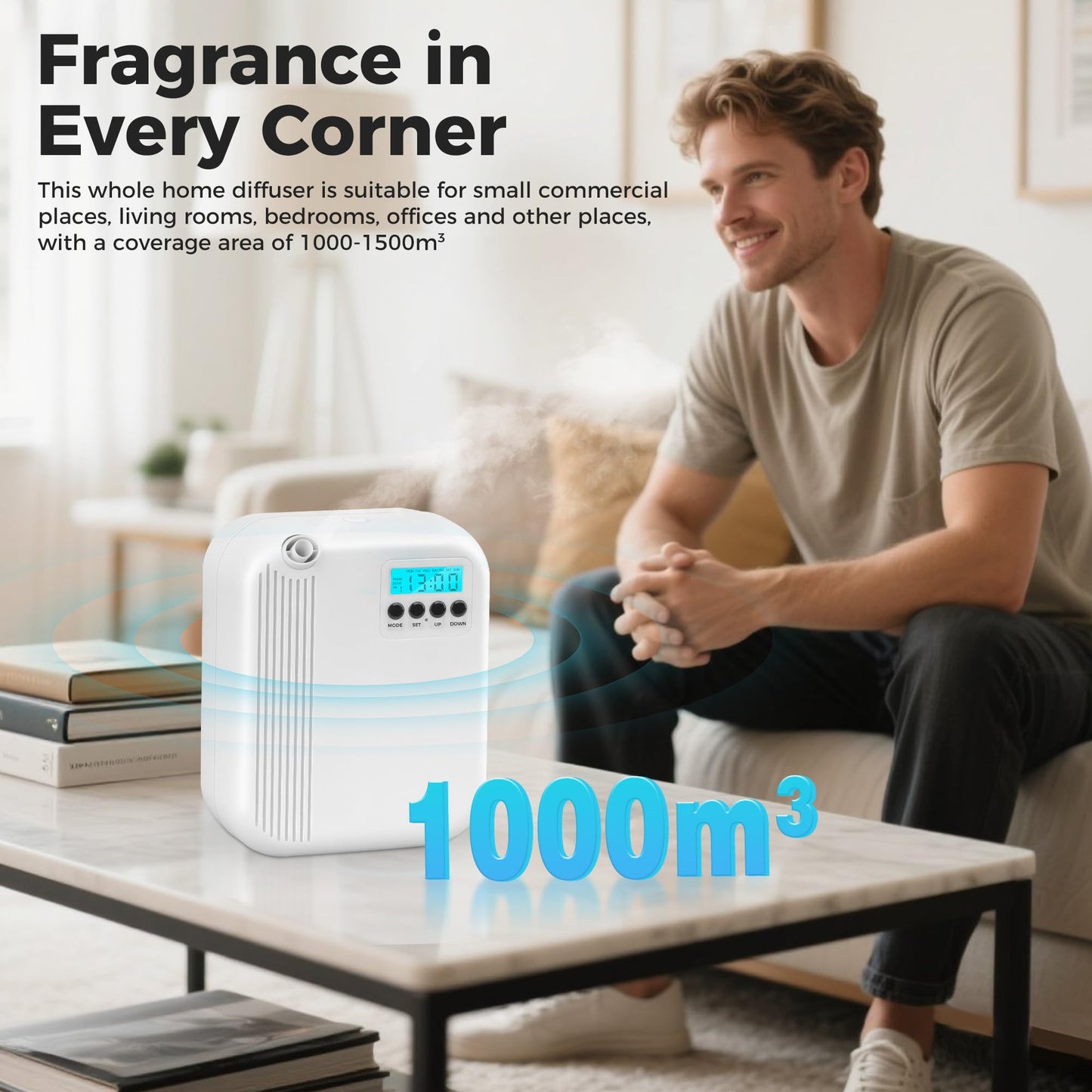 Hotel Collection Diffuser – 10000 Sq Ft Coverage, 200ml Waterless Aromatherapy Diffuser, White