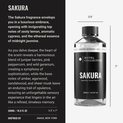 Hotel Collection Sakura Diffuser Oil – 500mL Aromatherapy with Lemon Zest, Juniper Berries & Agarwood