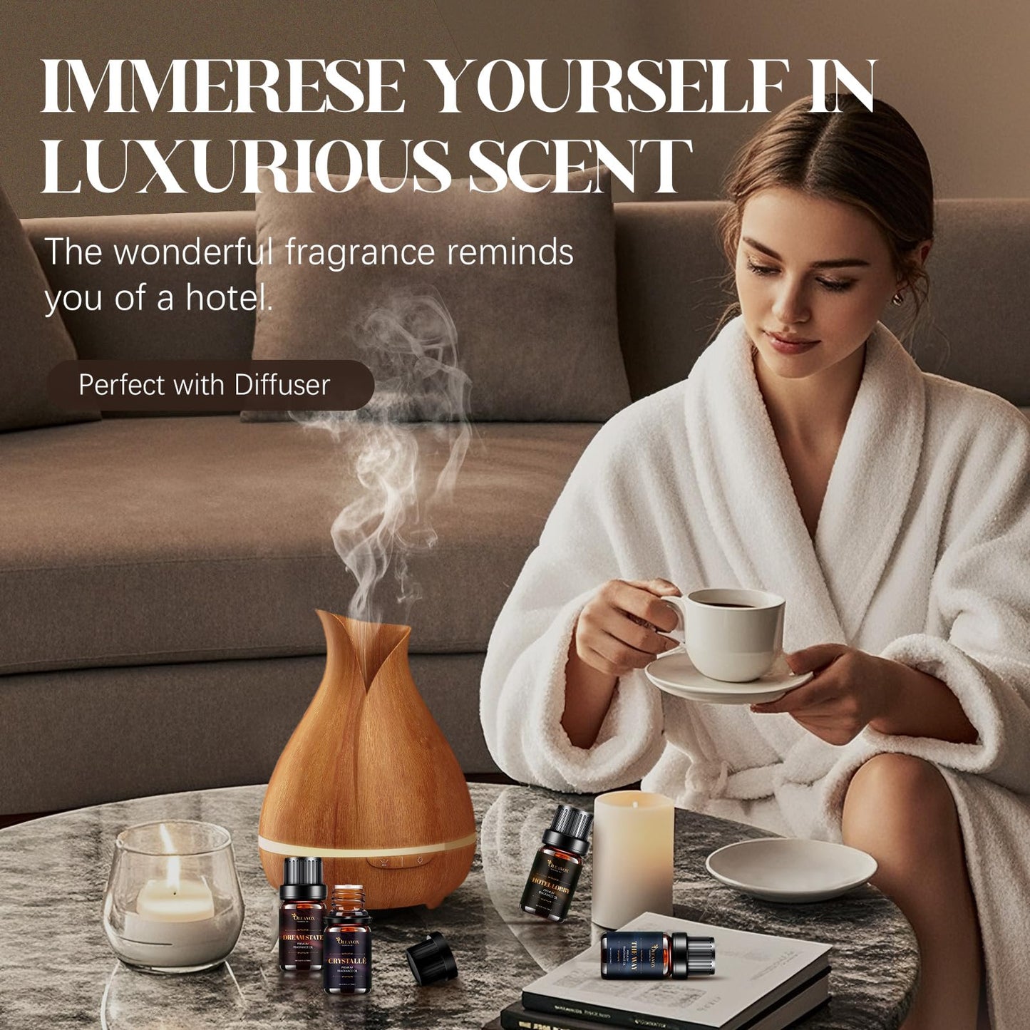 Hotel Diffuser Oils Gift Set – Luxury Fragrance Oils for Diffusers (Jasmine & Mint, White Tea, The Way)