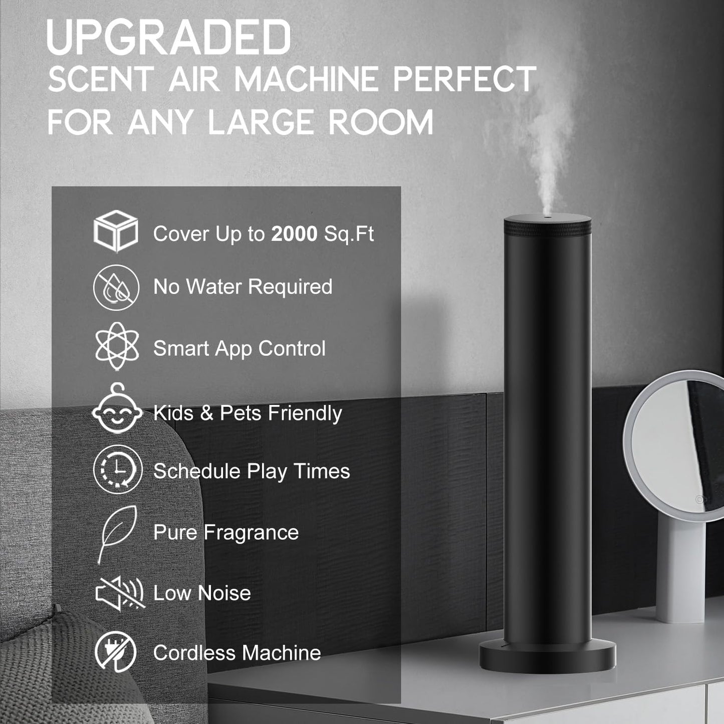 Hotel Scent Diffuser Machine - Cordless Rechargeable Diffuser for Large Rooms | App Bluetooth Control