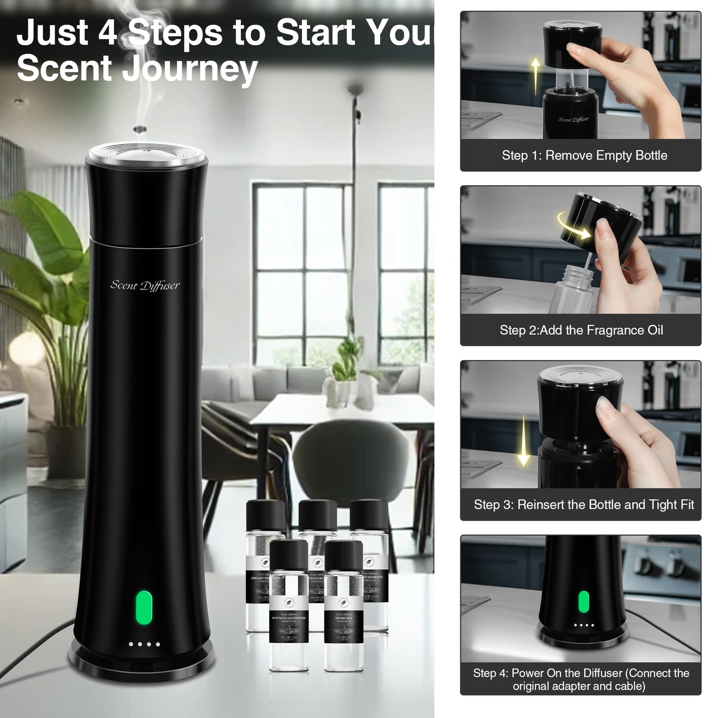 Hotel Scent Diffuser Starter Kit – 1500 Sq Ft Coverage, 11in, 5 Oils