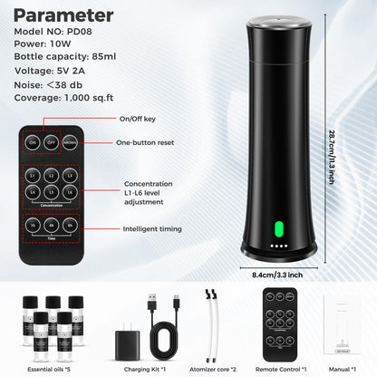 Hotel Scent Diffuser Starter Kit - 1500 Sq Ft Coverage | Hotel Scents Collection | Remote, Black