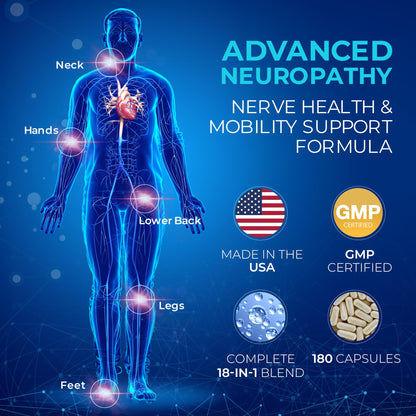 Hourten Neuropathy & Sciatica Support - 180 Capsules, 1200mg Alpha Lipoic Acid, 18-in-1 Formula