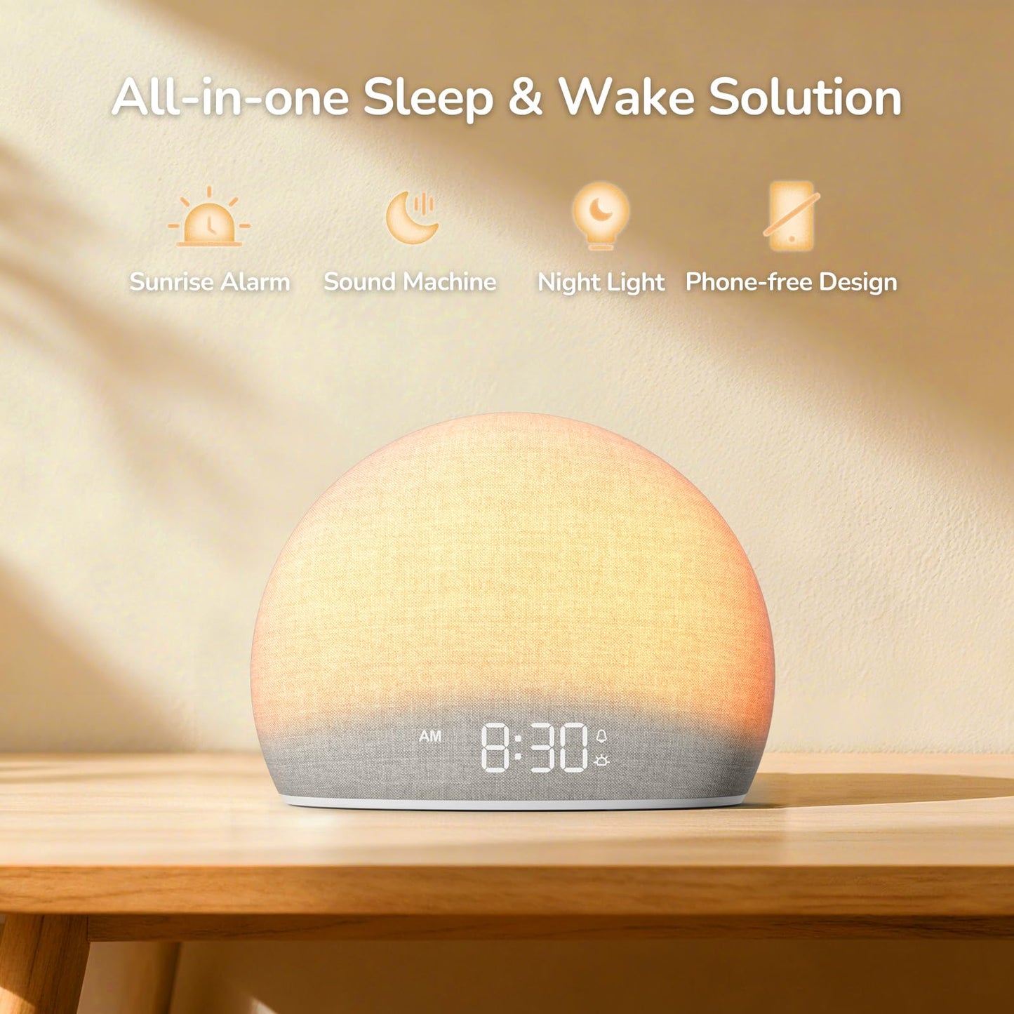 HOUSBAY Sunrise Alarm Clock – Natural Wake-Up Light, White Noise Sleep Aid, Screen-Free Design