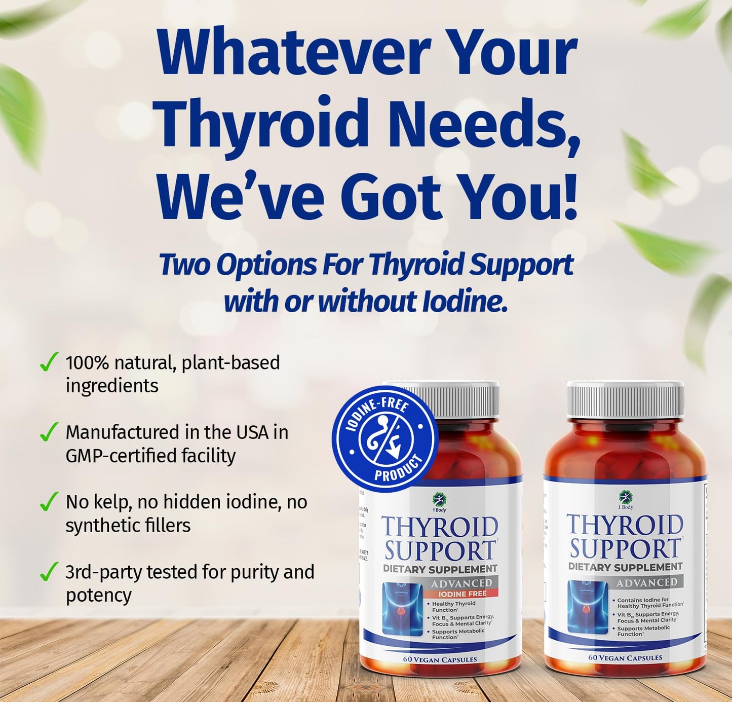 1 Body Thyroid Support Iodine-Free Supplement (60 Count) - Pack of 1