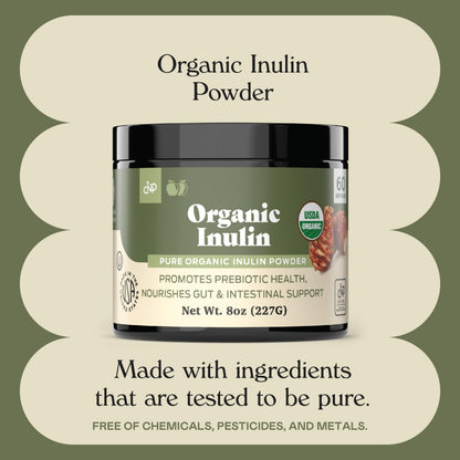 Pure Organic Inulin Powder - Jerusalem Artichoke Prebiotic Fiber, 8oz