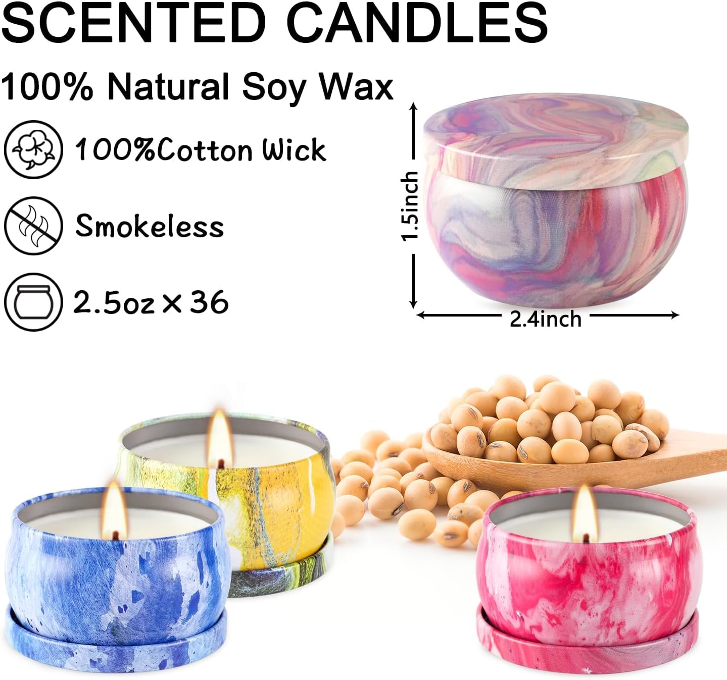 Howemon 36-Pack Scented Candles Set | 100% Soy Wax | Aromatherapy Gift