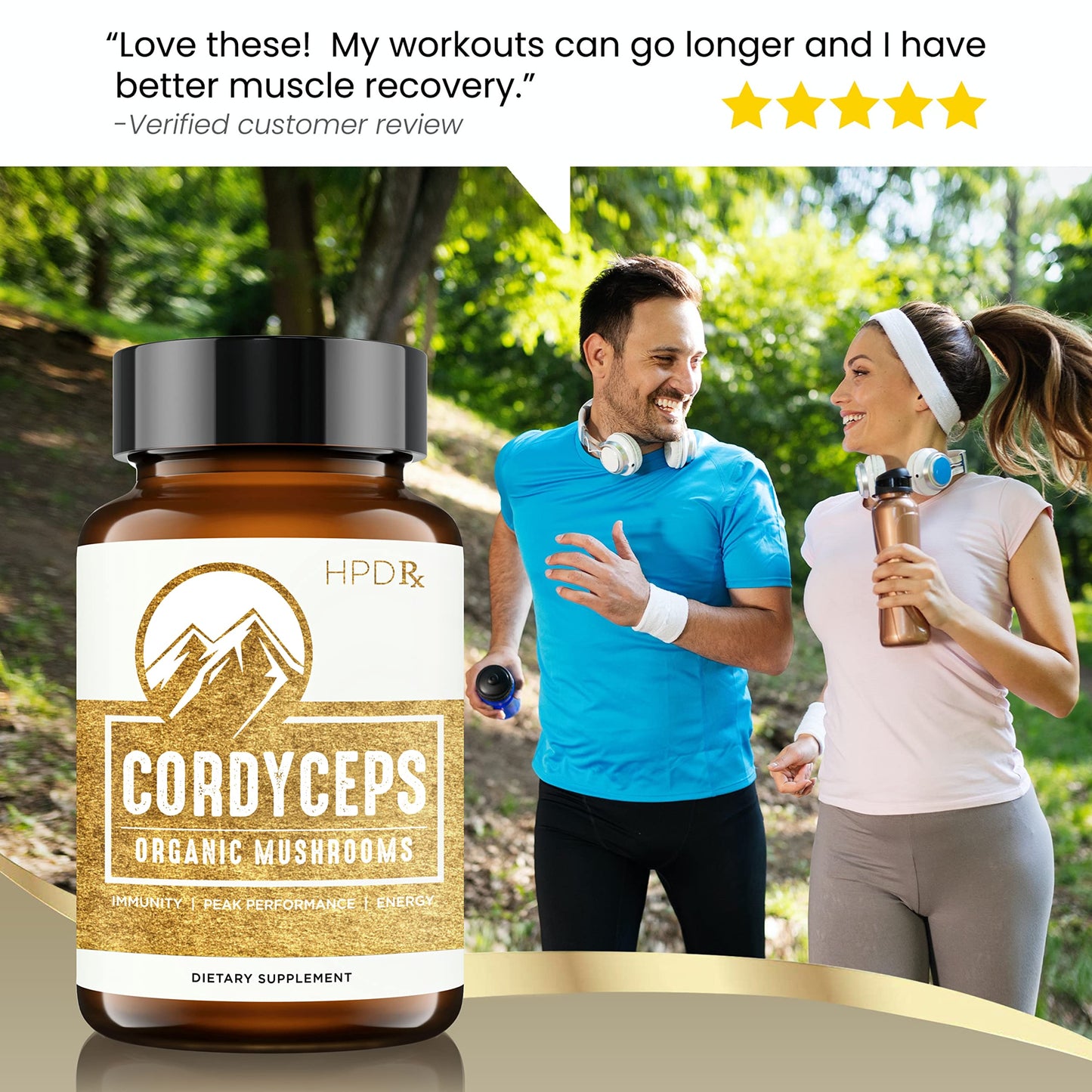 HPD Rx Cordyceps – Premium Organic Mushroom Extract, 2250 mg, 240 Capsules (Pack of 2)