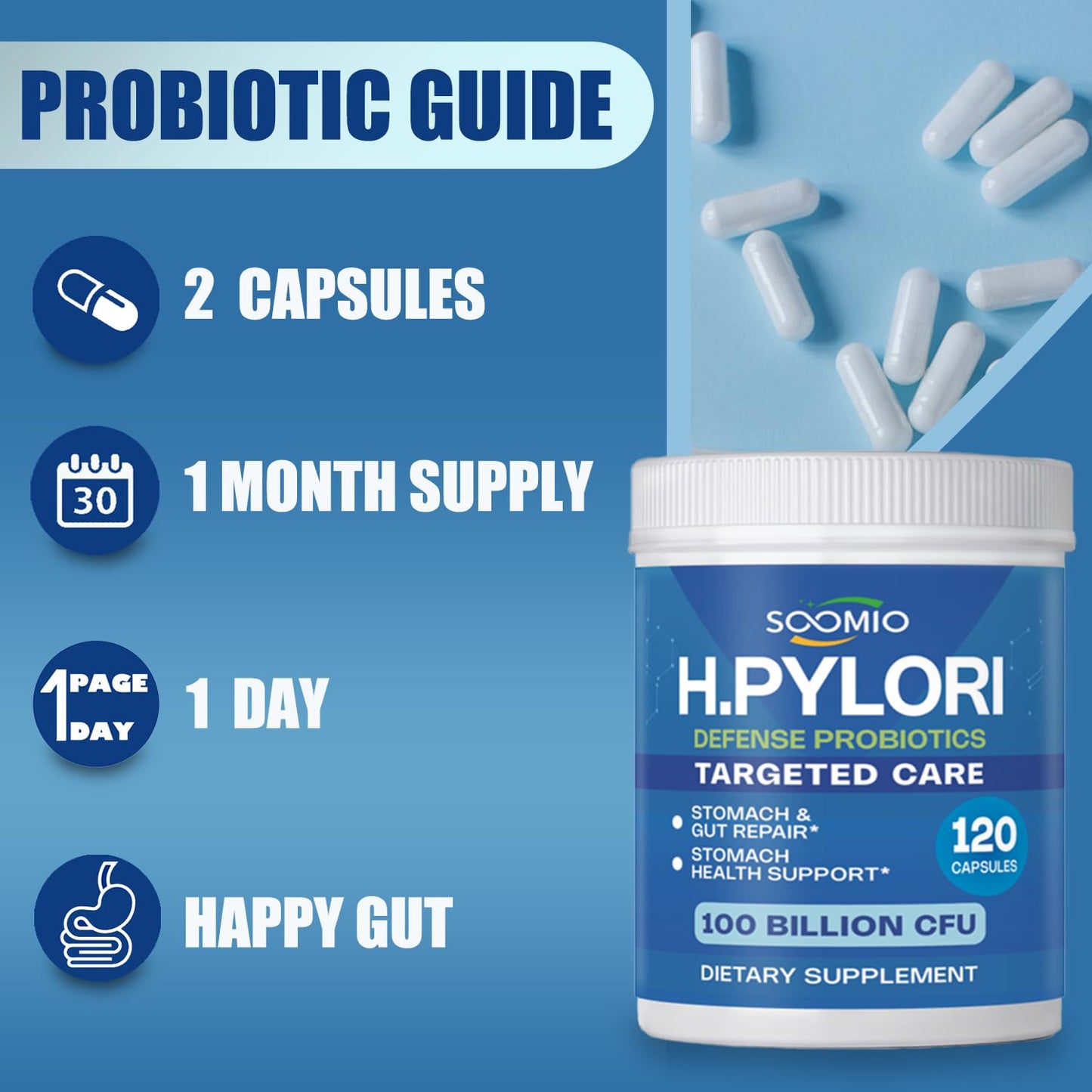 H. Pylori Support Probiotic 100 Billion CFU | Vegan Capsules 120 Count
