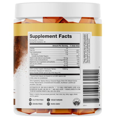 BIG BOLD HEALTH HTB Immune Energy Chews – Organic Tartary Buckwheat, Chocolate Flavor, Zinc & Vitamins (60 Chews)