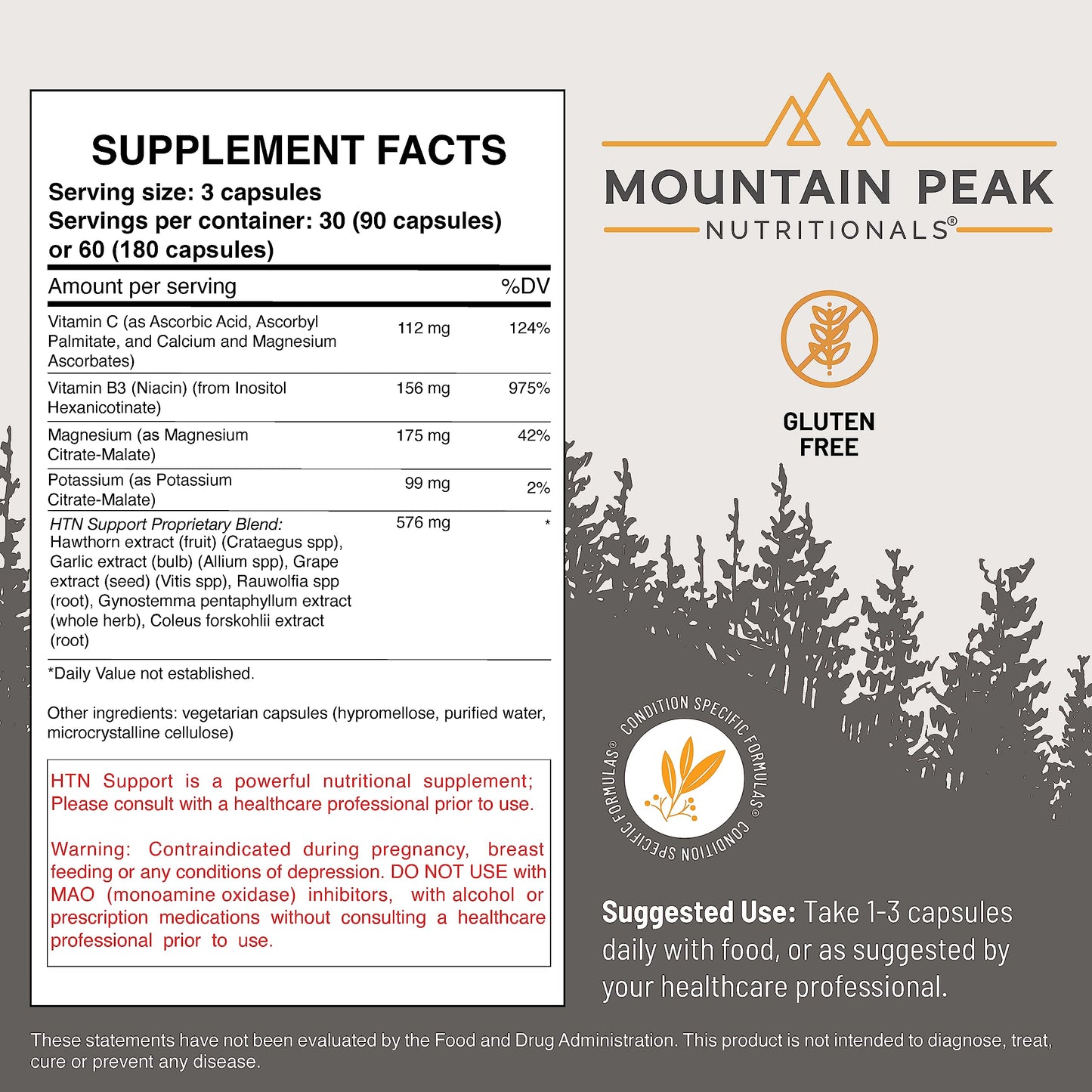 HTN Blood Pressure Support for Heart & Circulation - Mountain Peak (180 Veg Capsules)