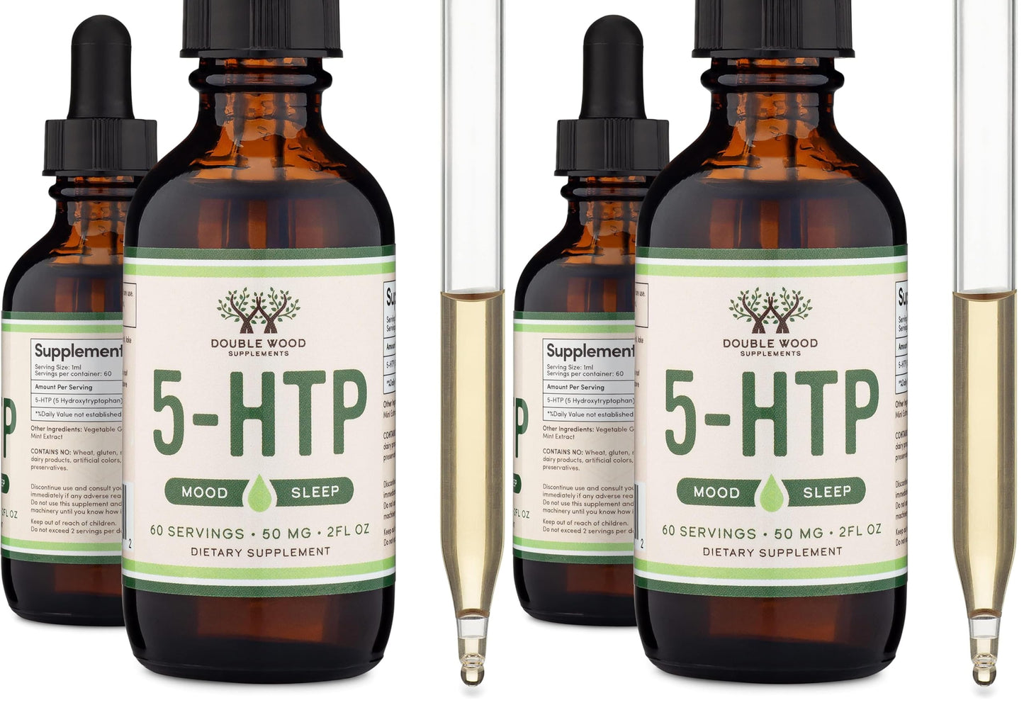 5HTP Liquid Drops - More Absorbable and Effective Than 5 HTP Capsules (60 Servings of 50mg 99%+ 5-HTP) Serotonin Supplement for Mood, Sleep, and Relaxation by Double Wood (Pack of 2)