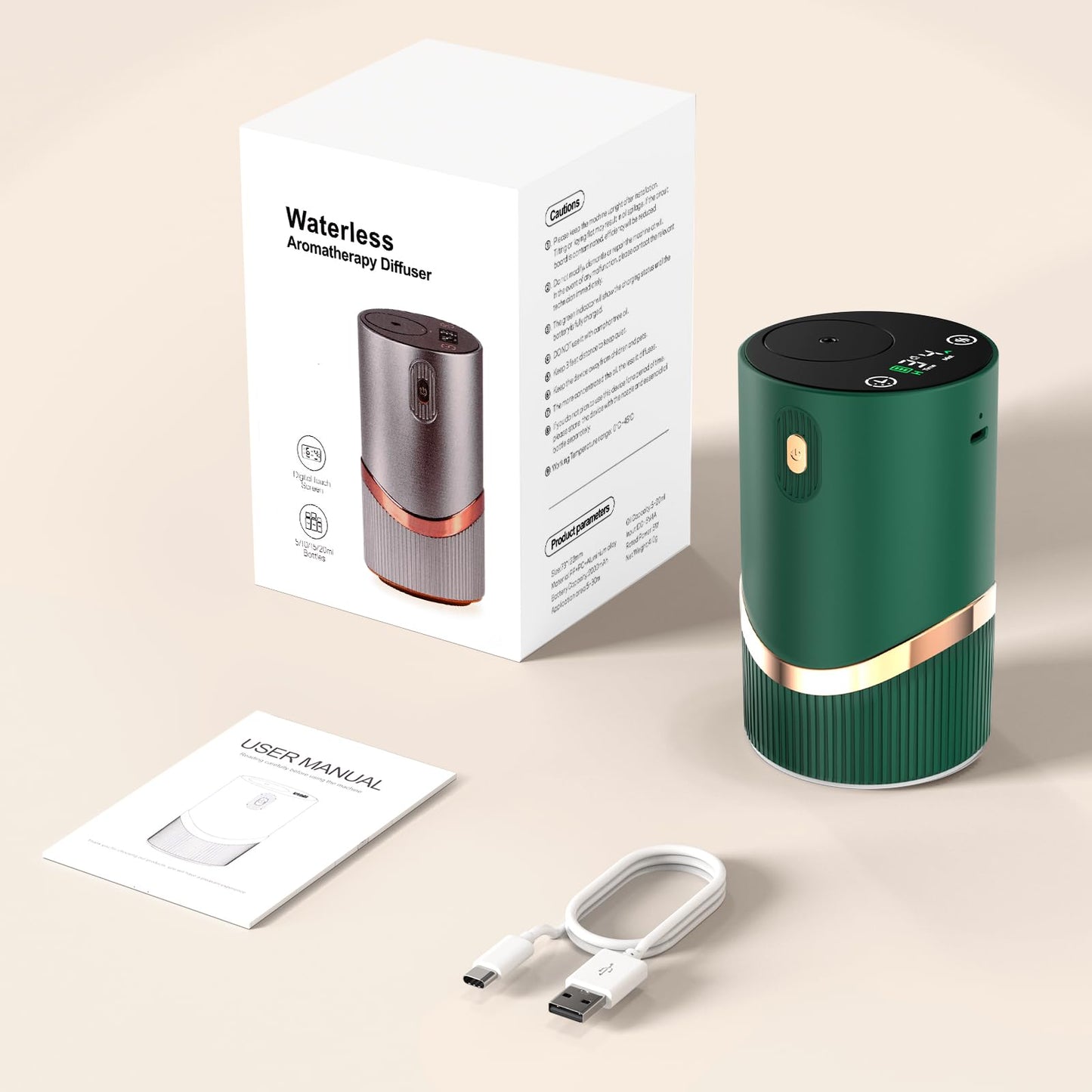 Huachuang Waterless Diffuser – Rechargeable Portable Aromatherapy for Car & Home, 4 Mist Levels, 72h Battery