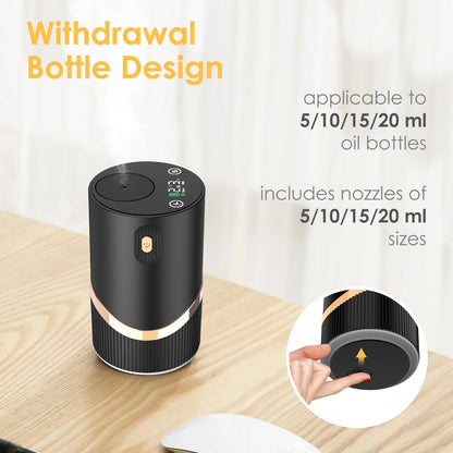 Huachuang Waterless Nebulizing Diffuser – Portable Car & Home Aromatherapy (Black) | 72h Battery, 4 Mist Levels