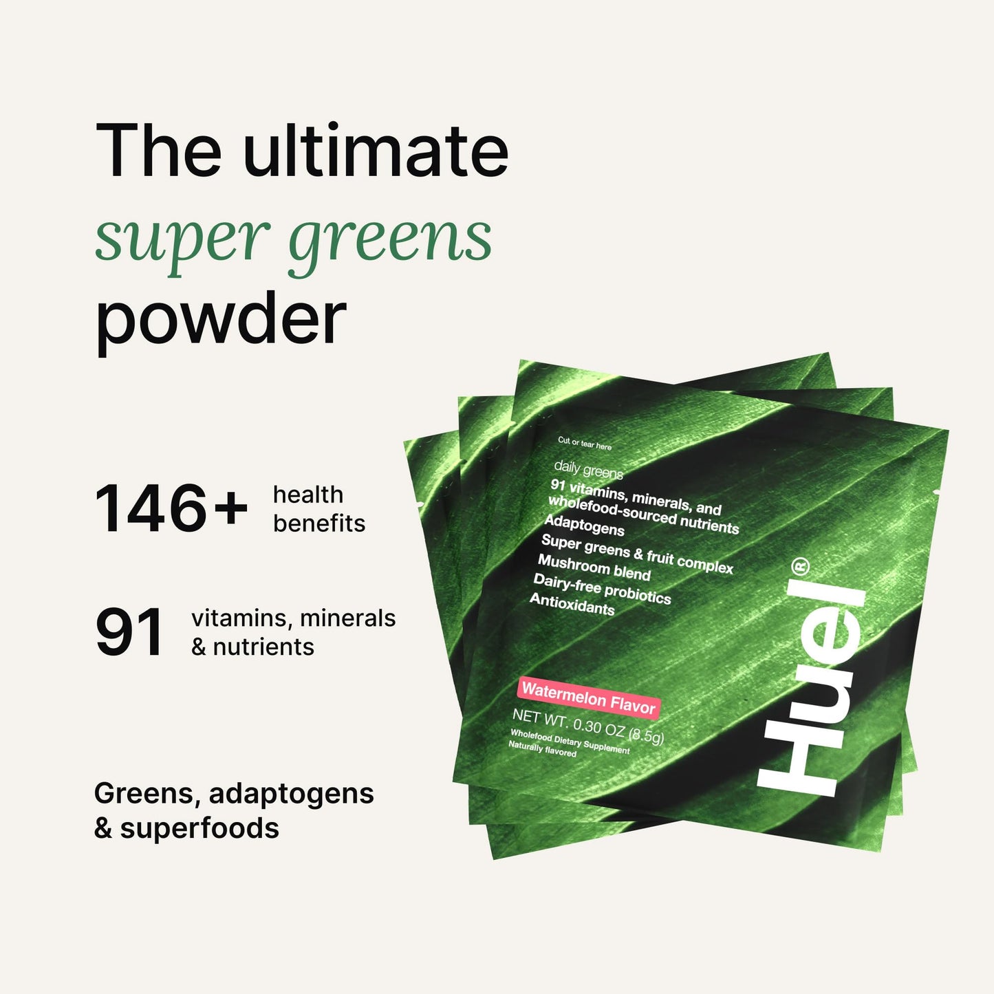 Huel Daily Greens Watermelon 12 Pack | 91 Vitamins & Wholefood Ingredients