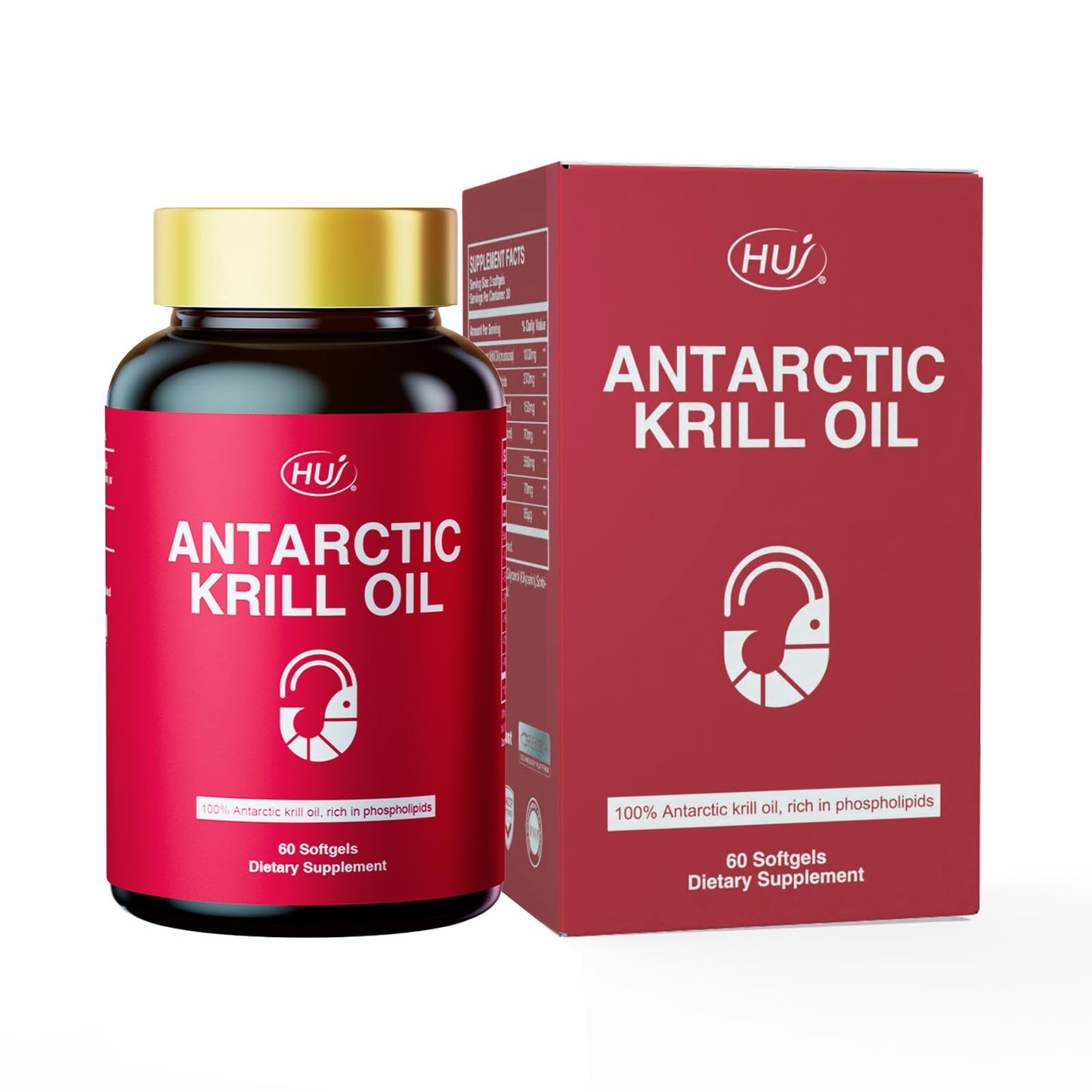 HUJ Antarctic Krill Oil 1000mg with Omega-3s EPA, DHA – 60 Softgels – Sustainably Sourced