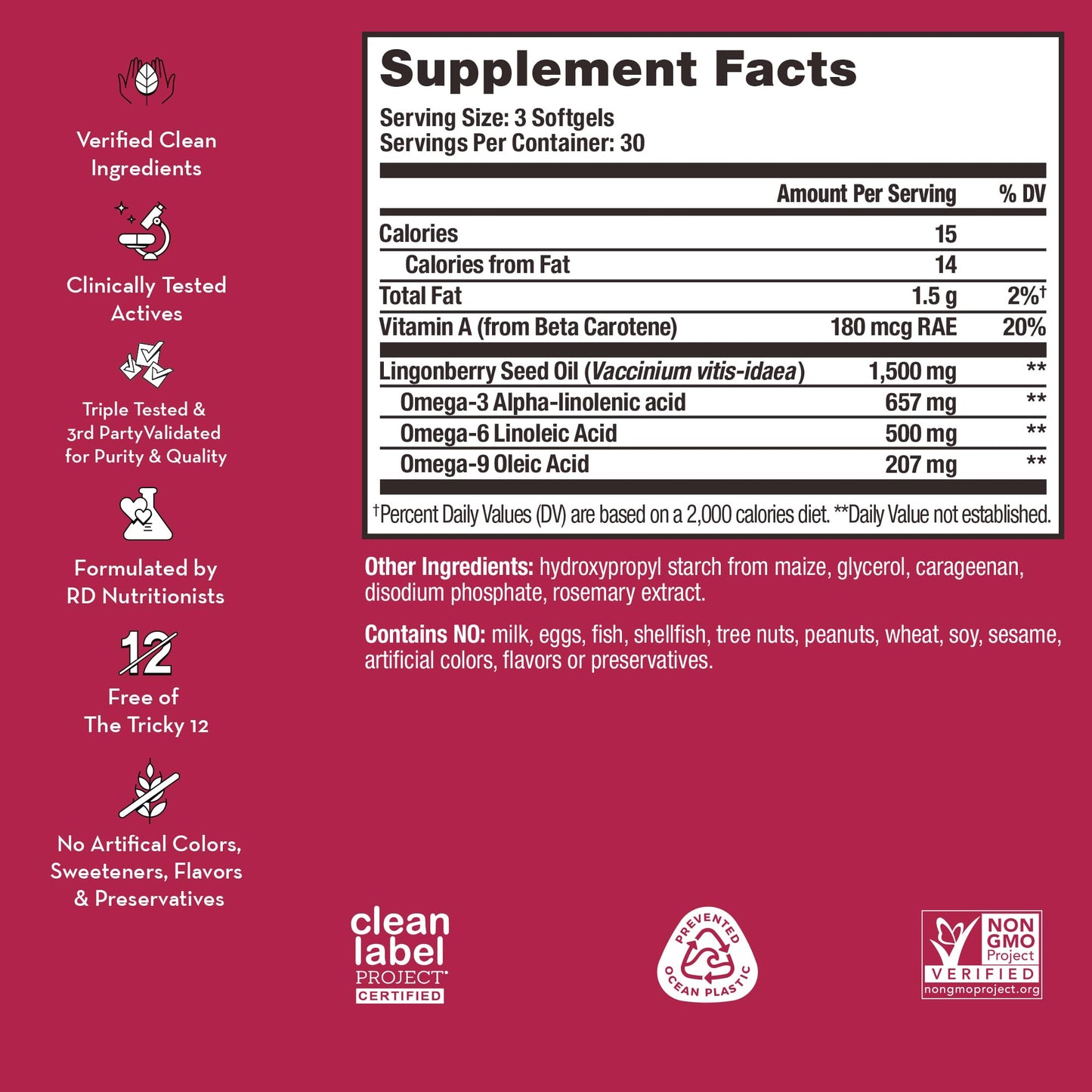 Arctic Repair Clear Skin Supplement by HUM - Omega 3-6-9 with Lingonberry Seed Oil, Vitamin A & E | 90 Vegan Softgels