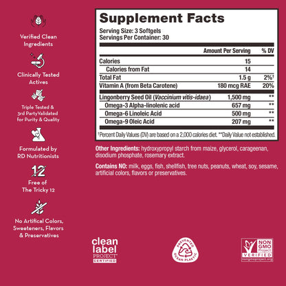 Arctic Repair Clear Skin Supplement by HUM - Omega 3-6-9 with Lingonberry Seed Oil, Vitamin A & E | 90 Vegan Softgels