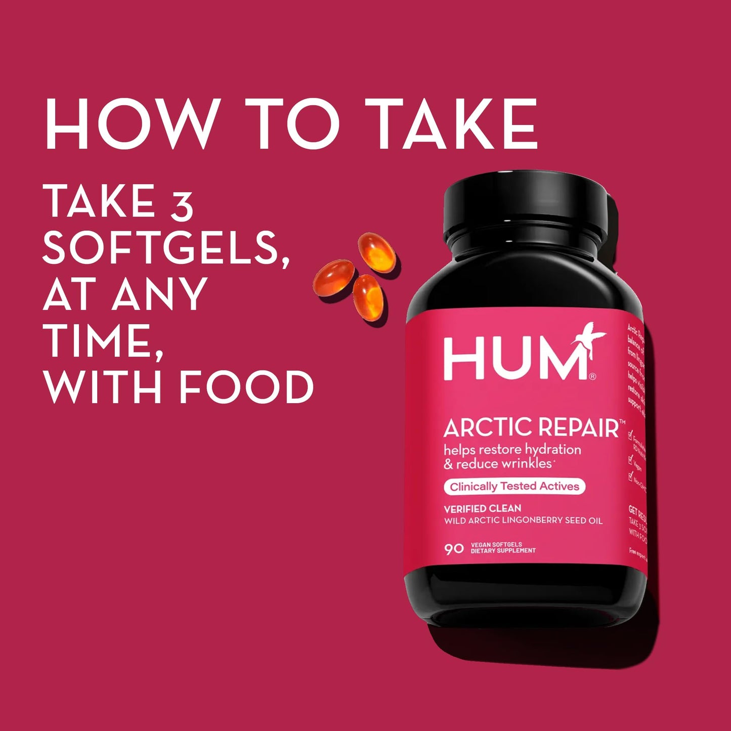 Arctic Repair Clear Skin Supplement by HUM - Omega 3-6-9 with Lingonberry Seed Oil, Vitamin A & E | 90 Vegan Softgels