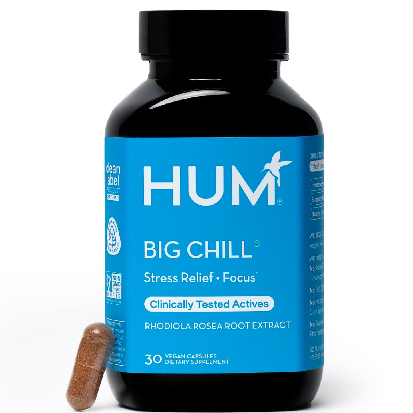 HUM Big Chill Rhodiola Rosea Adaptogen – Focus, Calm & Adrenal Support, 500mg, 30 Vegan Capsules