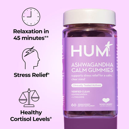 HUM Calm Ashwagandha Gummies with L-Theanine – Relaxation & Clarity (60 Gummies)