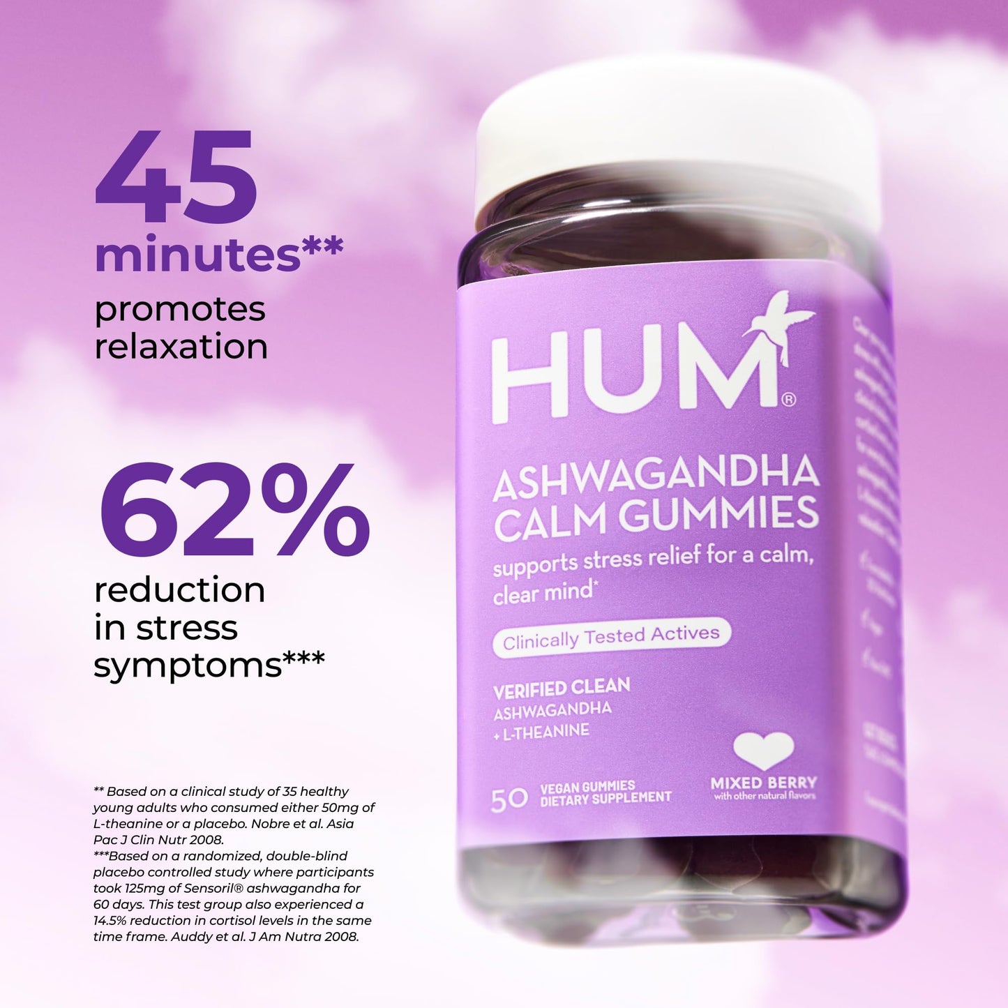 HUM Calm Ashwagandha Gummies with L-Theanine – Relaxation & Clarity (60 Gummies)