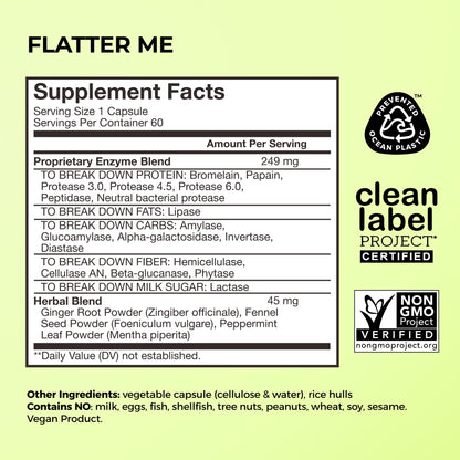 HUM Flatter Me Digestive Enzymes for Women & Men - Fast Debloat, Ginger & Peppermint, 60 Capsules