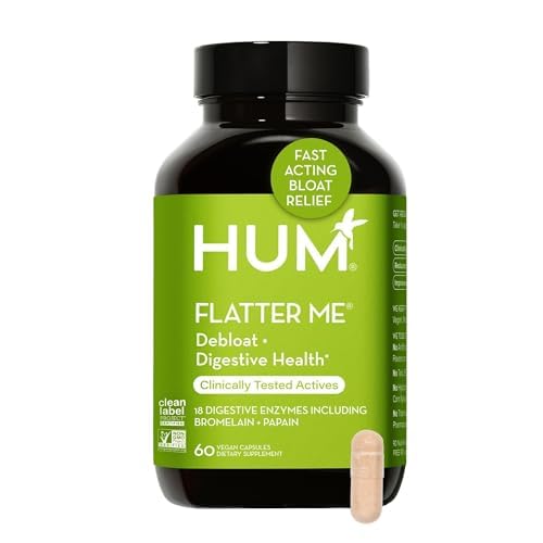 HUM Flatter Me Digestive Enzymes for Women & Men - Fast Debloat, Ginger & Peppermint, 60 Capsules
