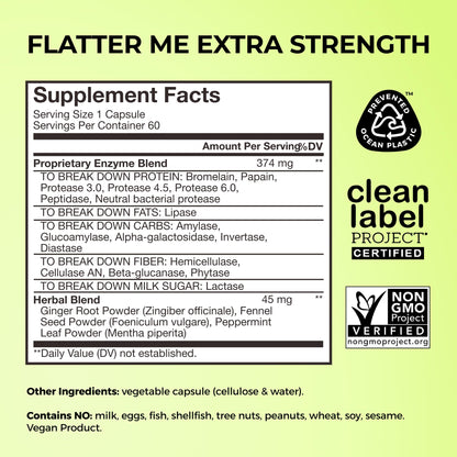 HUM Flatter Me Extra Strength Digestive Enzymes – Fast Acting Debloat, Ginger & Peppermint, 60 Capsules