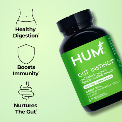 HUM Gut Instinct Probiotics for Women & Men | Digestive Health, 25B CFU
