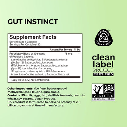 HUM Gut Instinct Probiotics for Women & Men | Digestive Health, 25B CFU