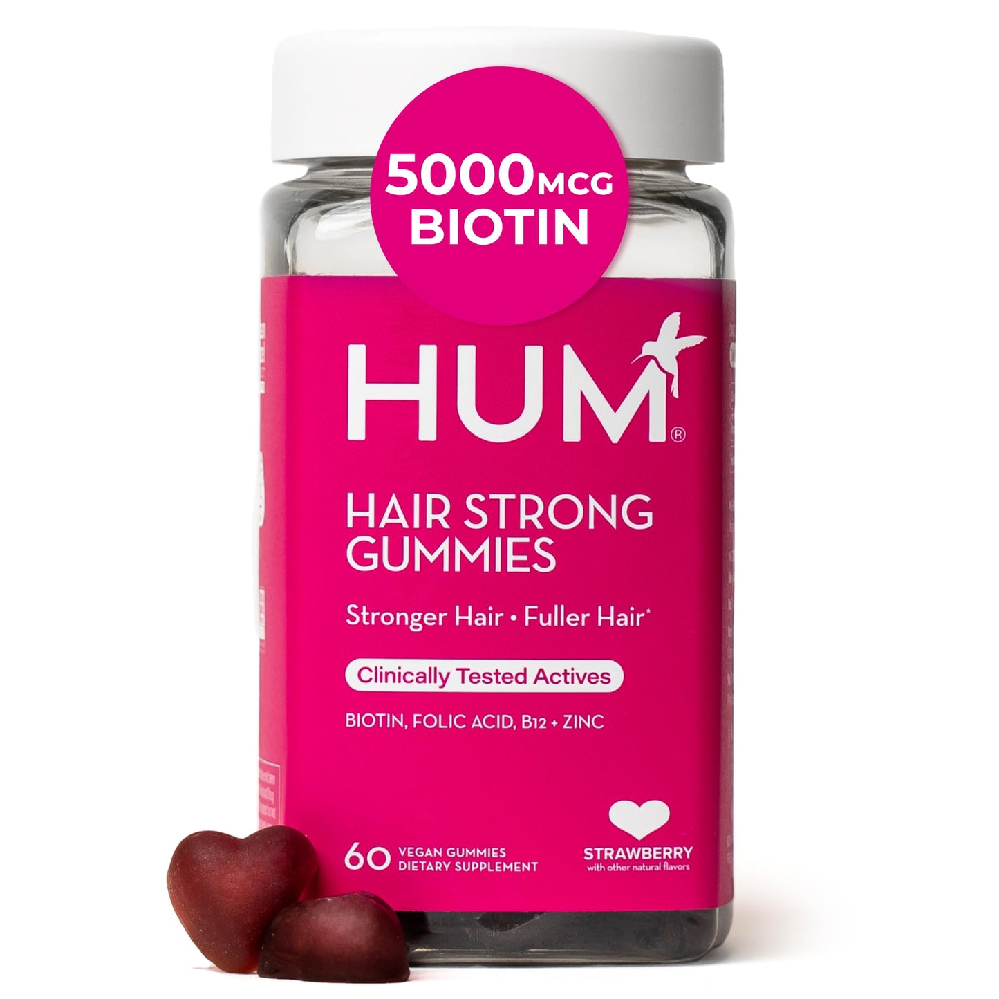 HUM Hair Growth Gummies with Biotin, Zinc & B12 – 60 Gummies