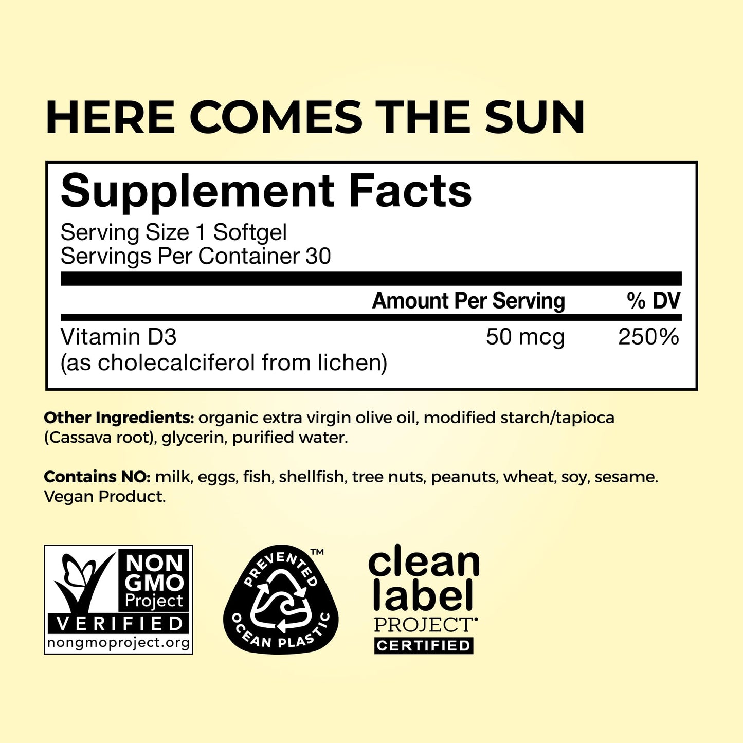 Here Comes The Sun Vitamin D3 Immune Support – 2000 IU, Vegan, 30 Softgels by HUM