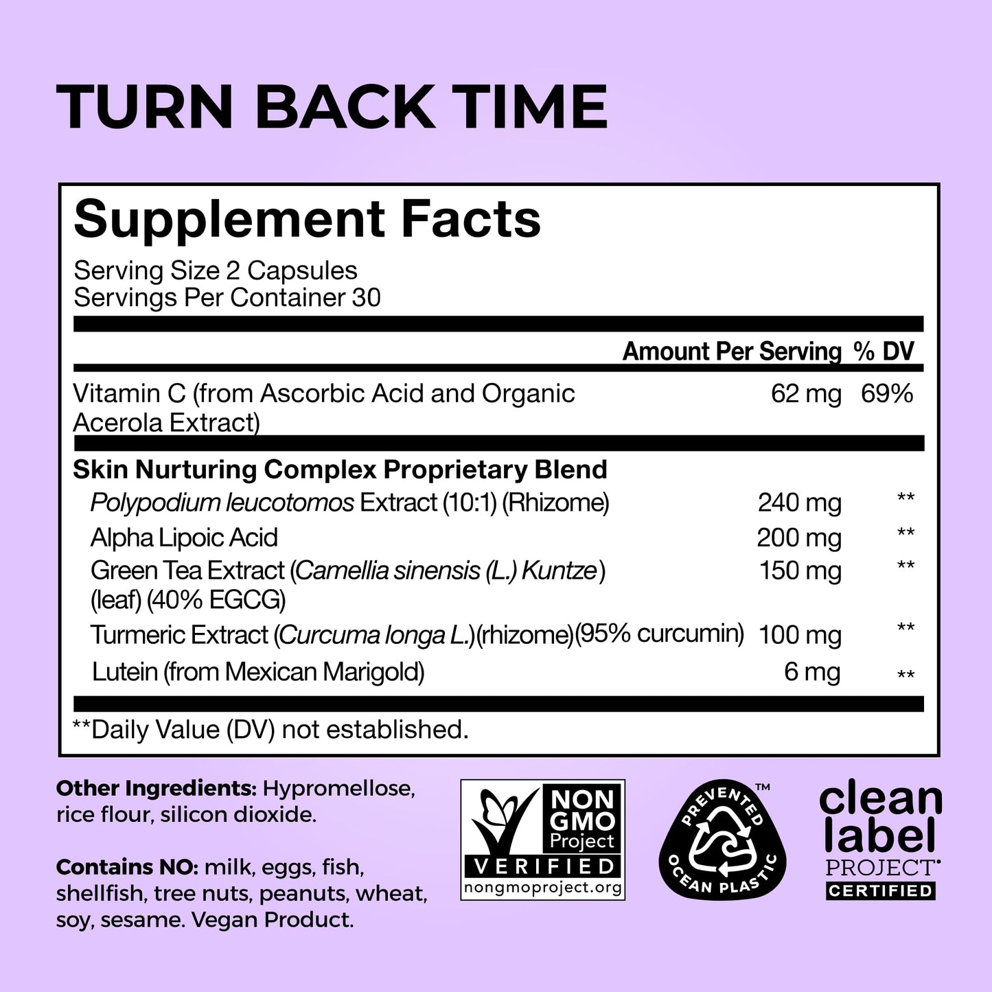 HUM Turn Back Time Turmeric Supplement for Youthful Skin | Green Tea Extract, Lutein & Polyphenols | 60 Vegan Capsules
