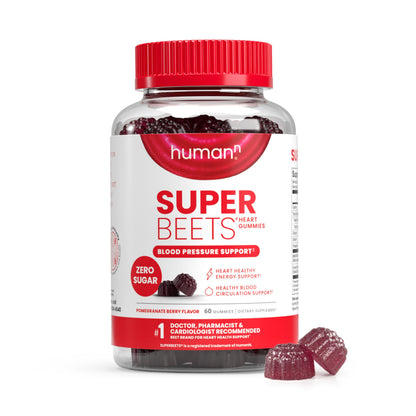 HumanN SuperBeets Heart Gummies – Sugar-Free Beet Gummy with Grape Seed & Beetroot Powder (Pomegranate Berry, 60 Count)