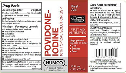 Humco 232516001 Povidone Iodine 10% Topical Solution – 16 oz