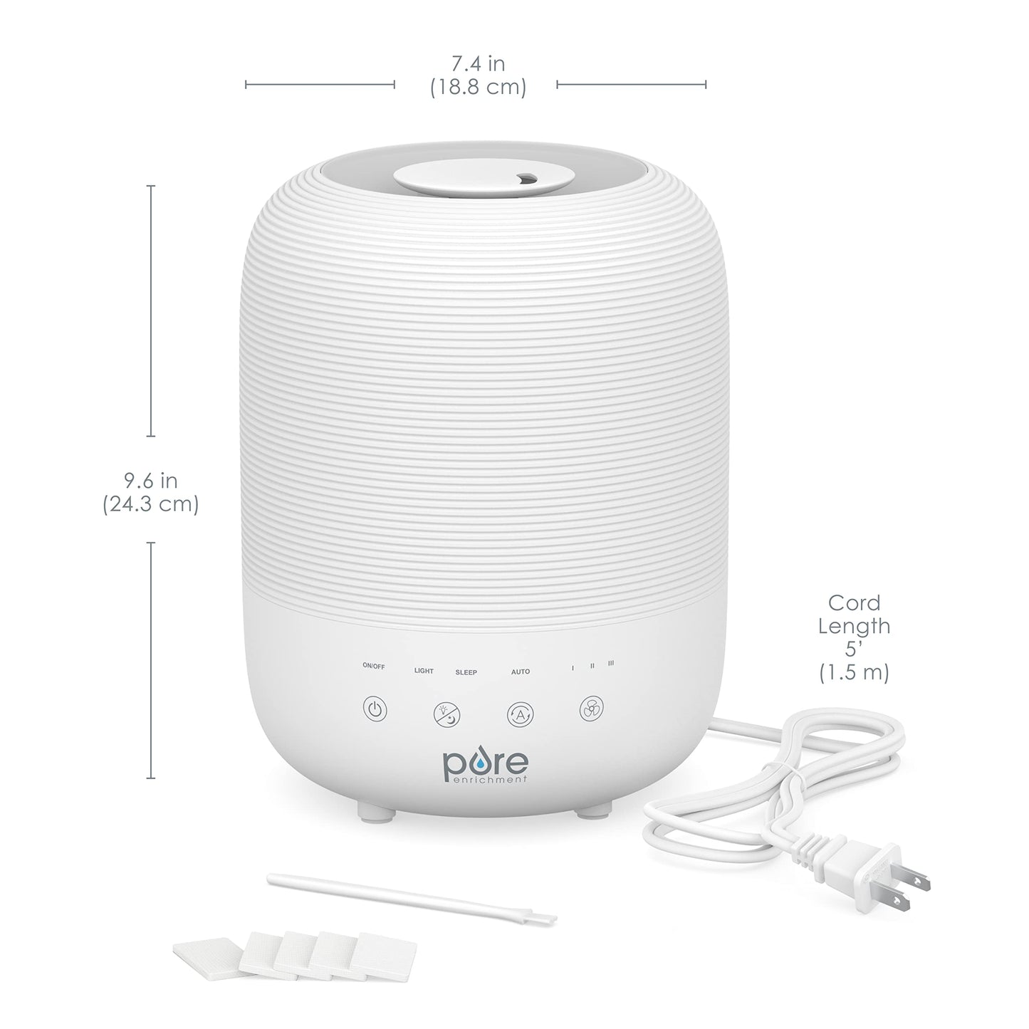 Pure Enrichment HUME Sense Top Fill Humidifier – 3L Tank, Auto Humidity Sensor, Night Light